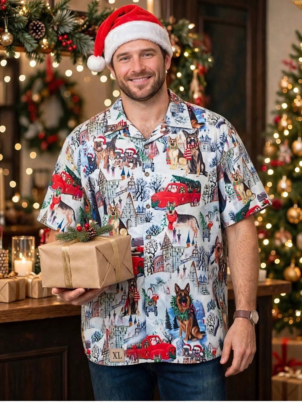 NWOT - Men's Holiday Print Short-Sleeve Button-Down Shirt - Multi-Color